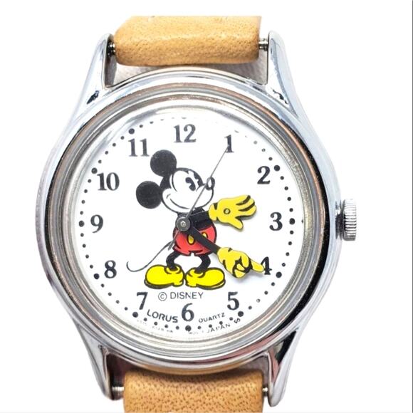 Disney X Lorus Mickey Mouse Vintage Watch with Tan Band - Picture 1 of 14